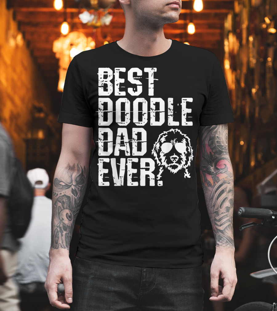 Mens Best Doodle Dad Ever With Golden Doodle Do Wearing Sunglasses T-Shirt