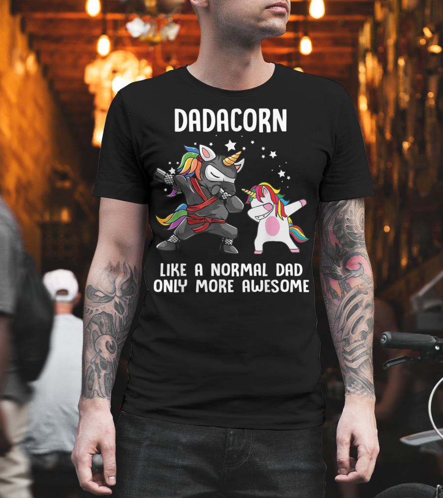 Dadacorn Like A Normal Dad Only More Awesome Ninja Rainbow Unicorn Stars T-Shirt