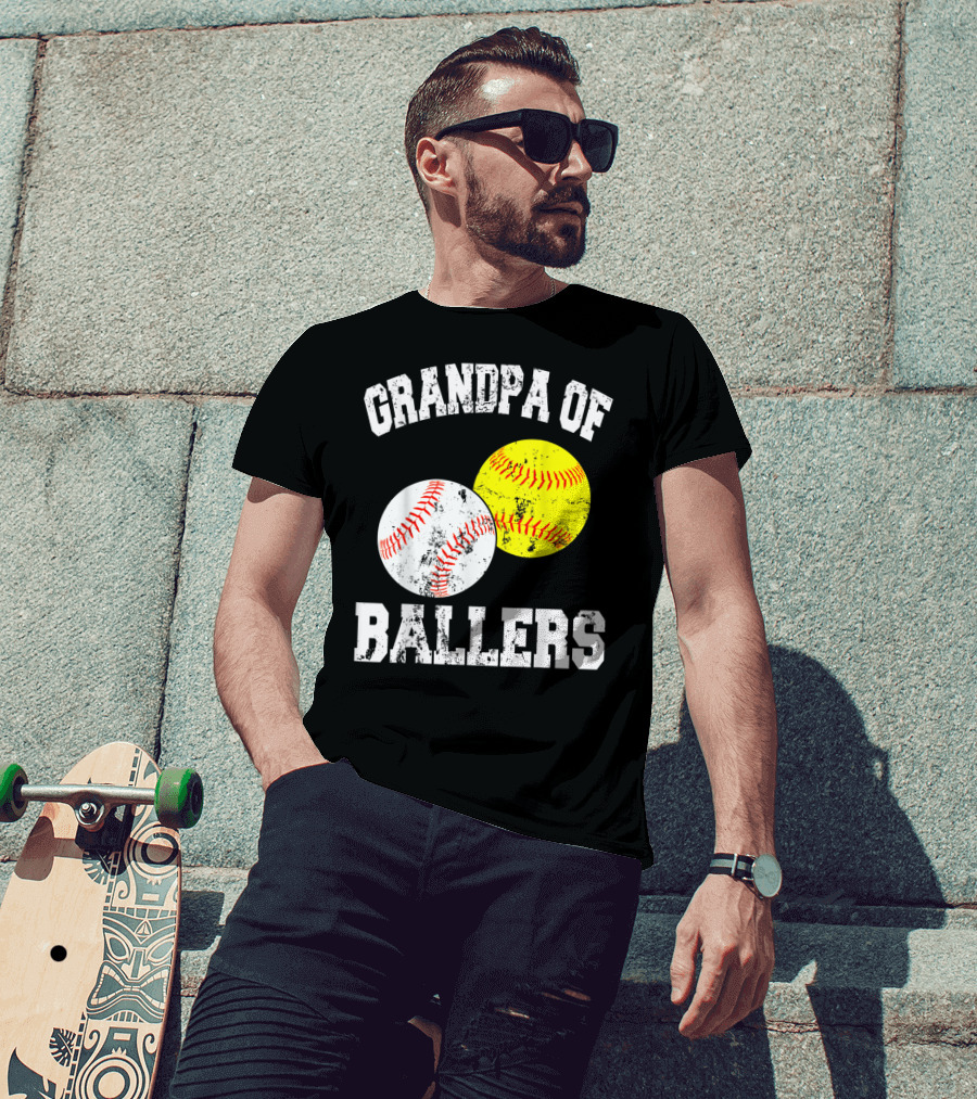 Grandpa Of Ballers Funny Baseball Softball T-Shirt