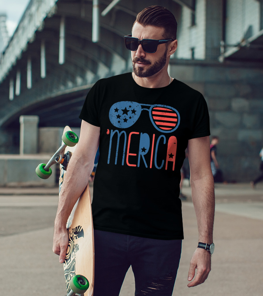 'Merica Patriotic Flag Stars And Stripes Aviators T-Shirt