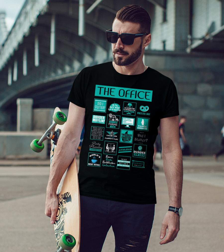 The Office Mash Up Dunder Mifflin Schrute Farms Bears Battlestar Galactica Dundee Award T-Shirt