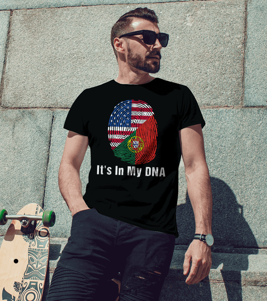 Portugal Flag USA Flag It's In My DNA Fingerprint T-Shirt