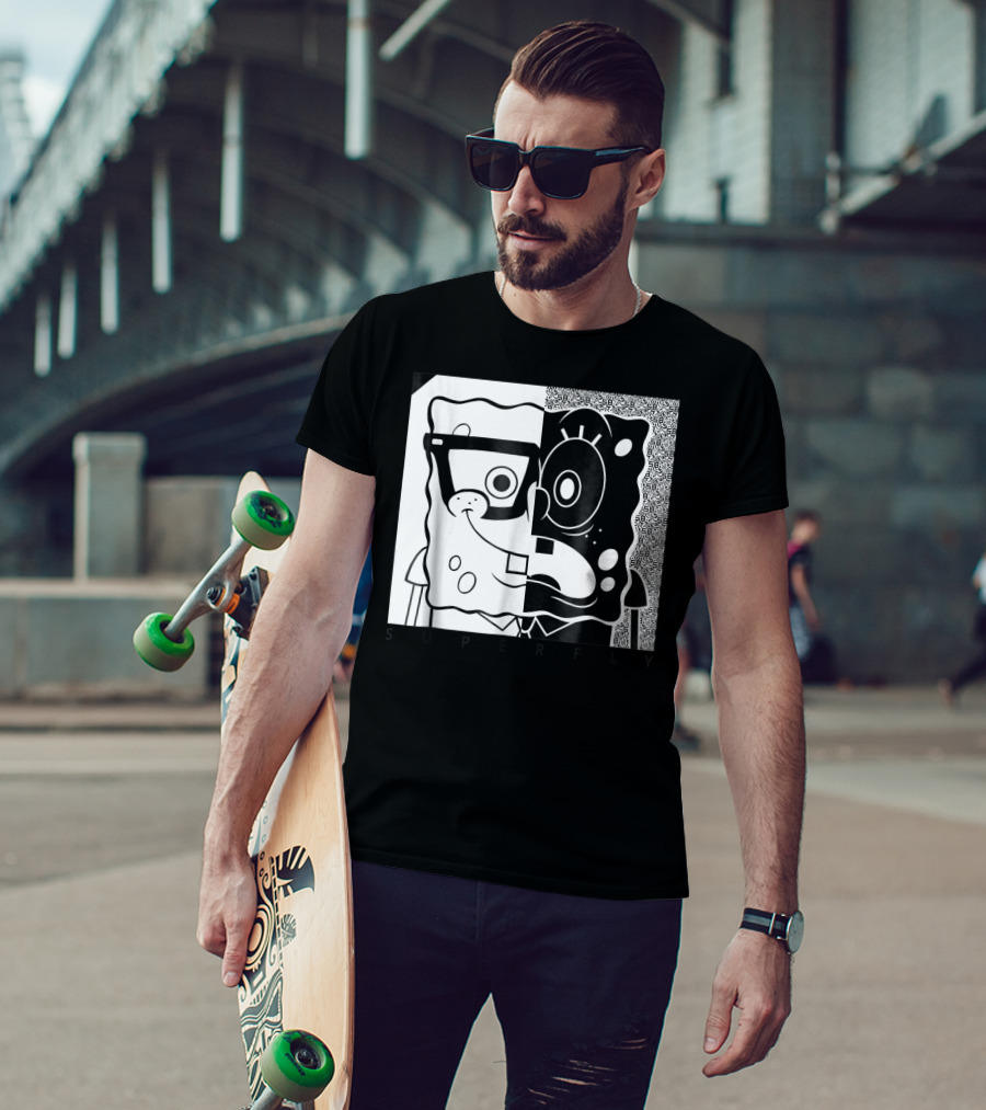 SpongeBob SquarePants Superfly Black And White Optical Illusion Comic T-Shirt