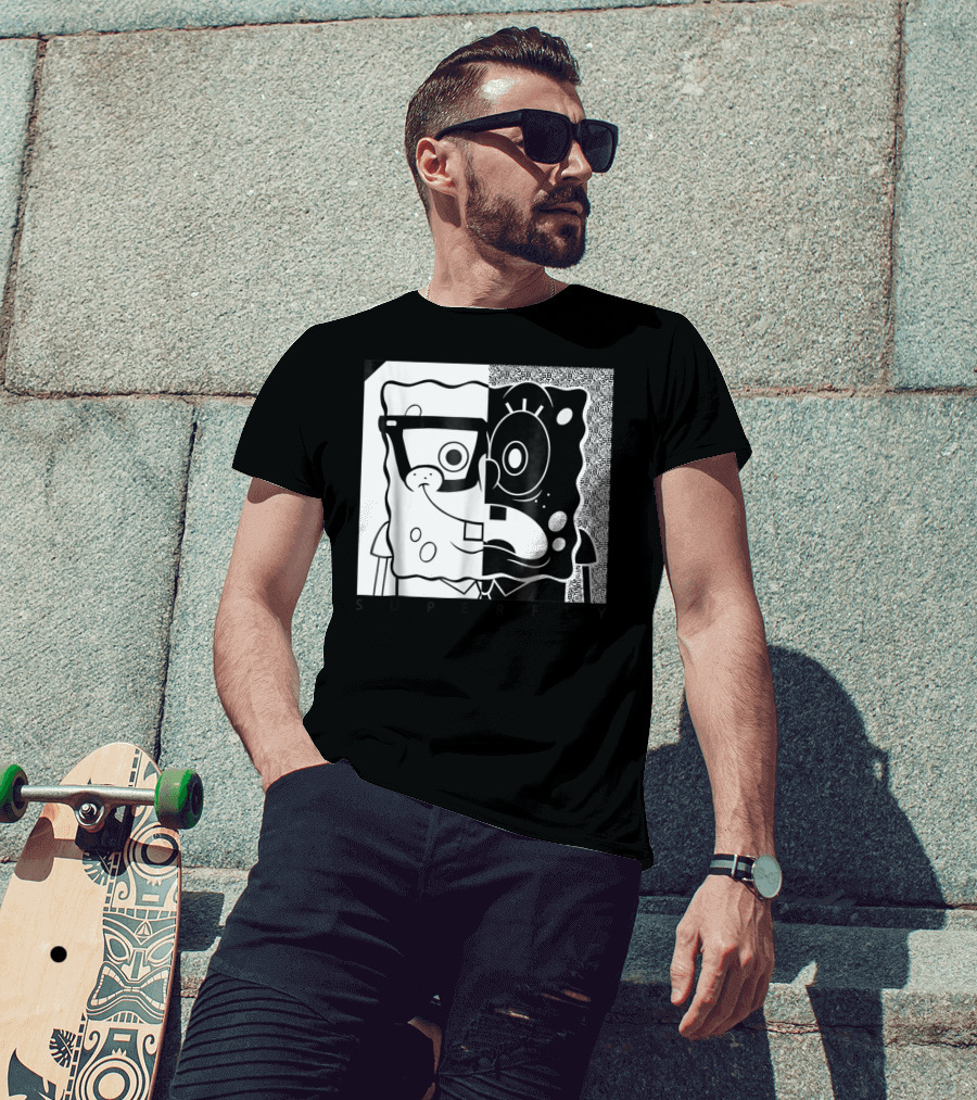 SpongeBob SquarePants Superfly Black And White Optical Illusion Comic T-Shirt