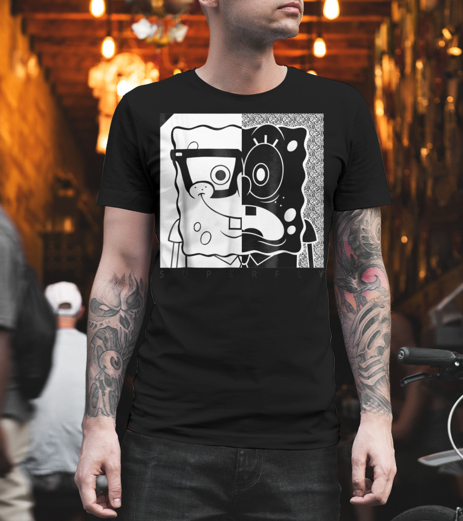 SpongeBob SquarePants Superfly Black and White Optical Illusion Comic T-Shirt