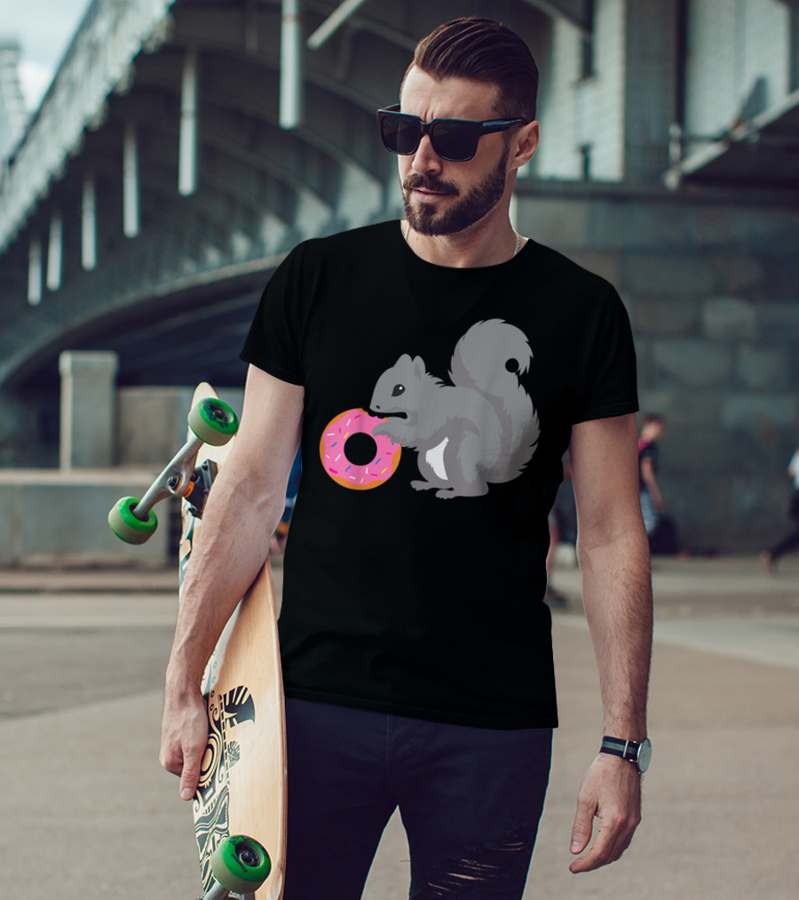Squirrel Holding Pink Sprinkled Doughnut T-Shirt
