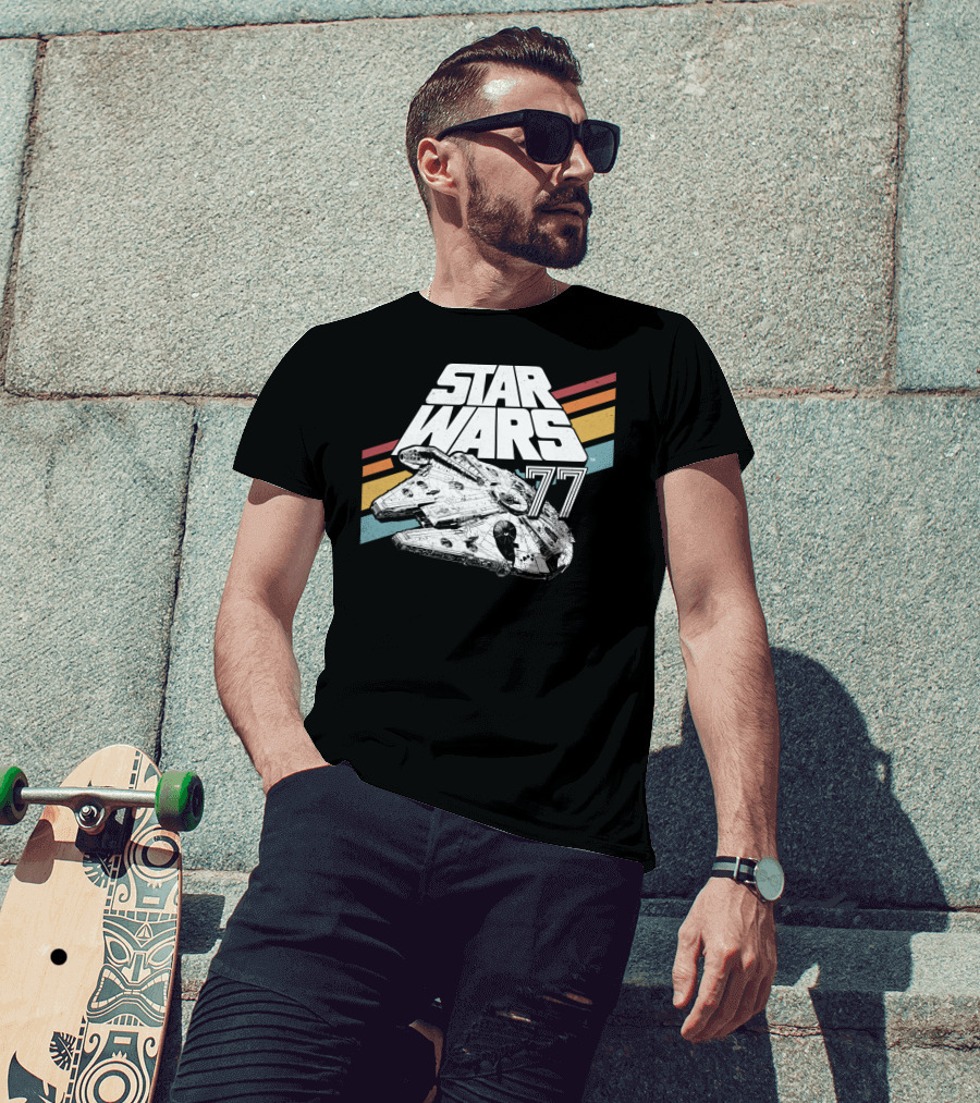 Star Wars 77 Millennium Falcon Rainbow Stripes T-Shirt