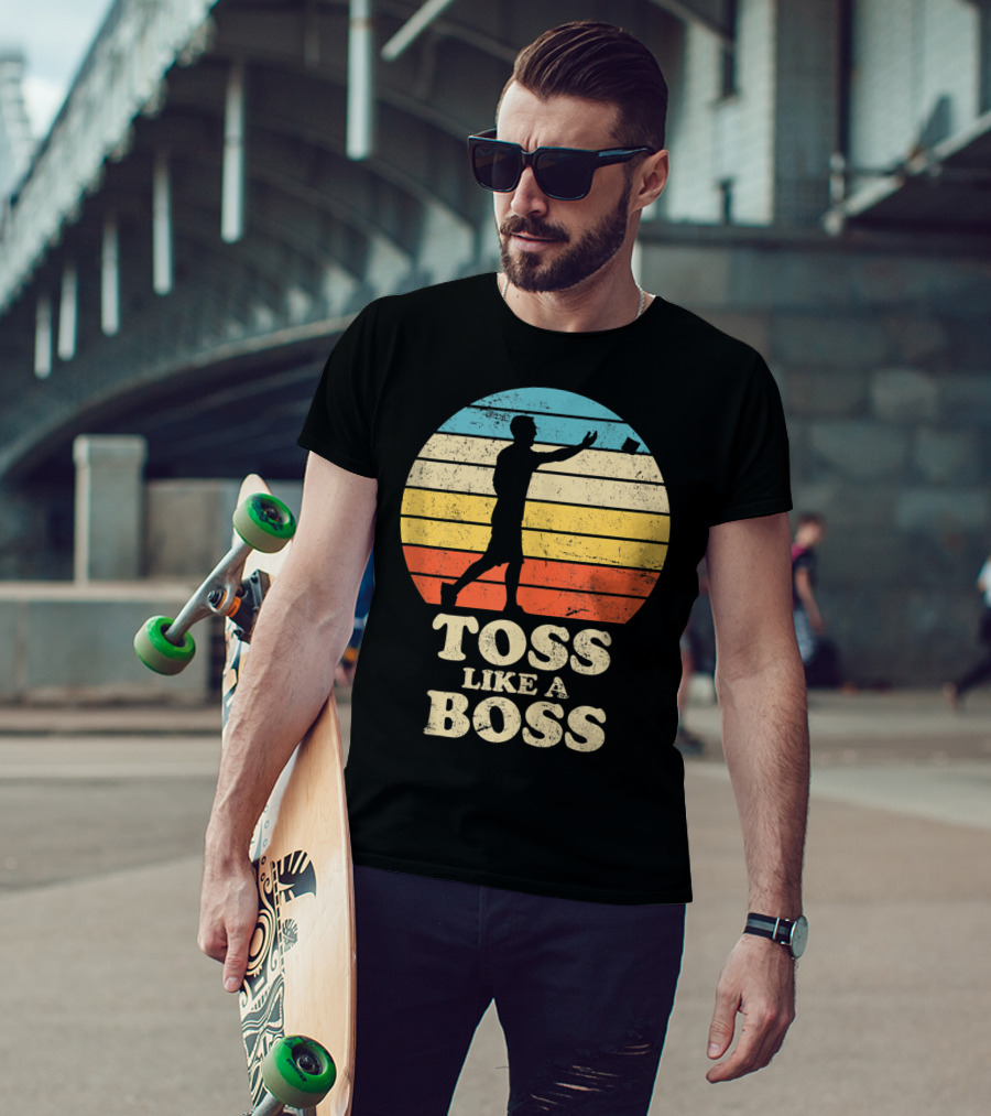 Toss Like A Boss Vintage Sunset Cornhole T-Shirt