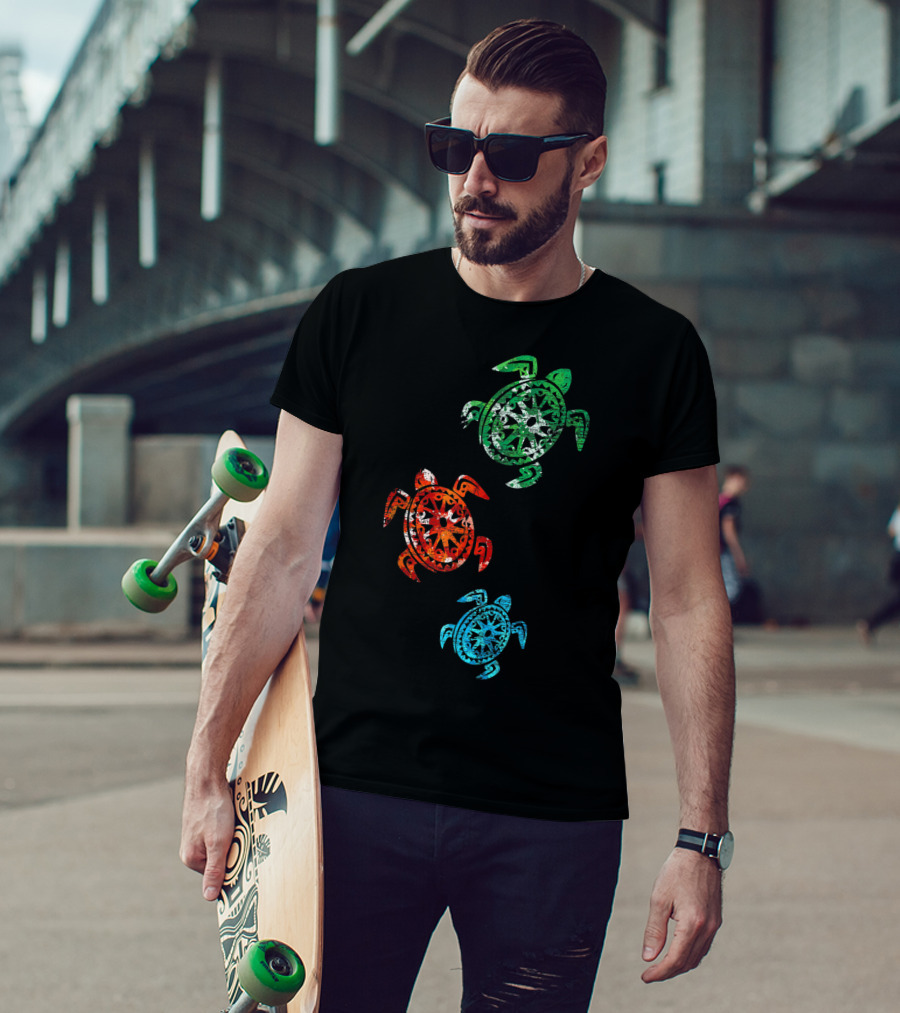 Turtles Save The Turtles Climate Change Green Red Blue T-Shirt