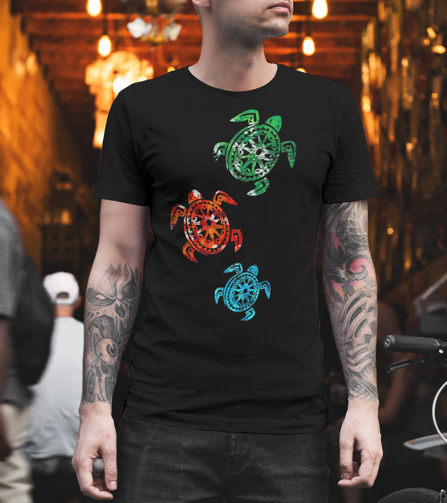 Turtles Save The Turtles Climate Change Green Red Blue T-Shirt