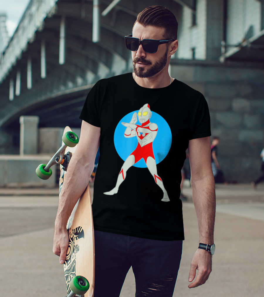 Ultraman Standing Pose With Blue Circle Background T-Shirt