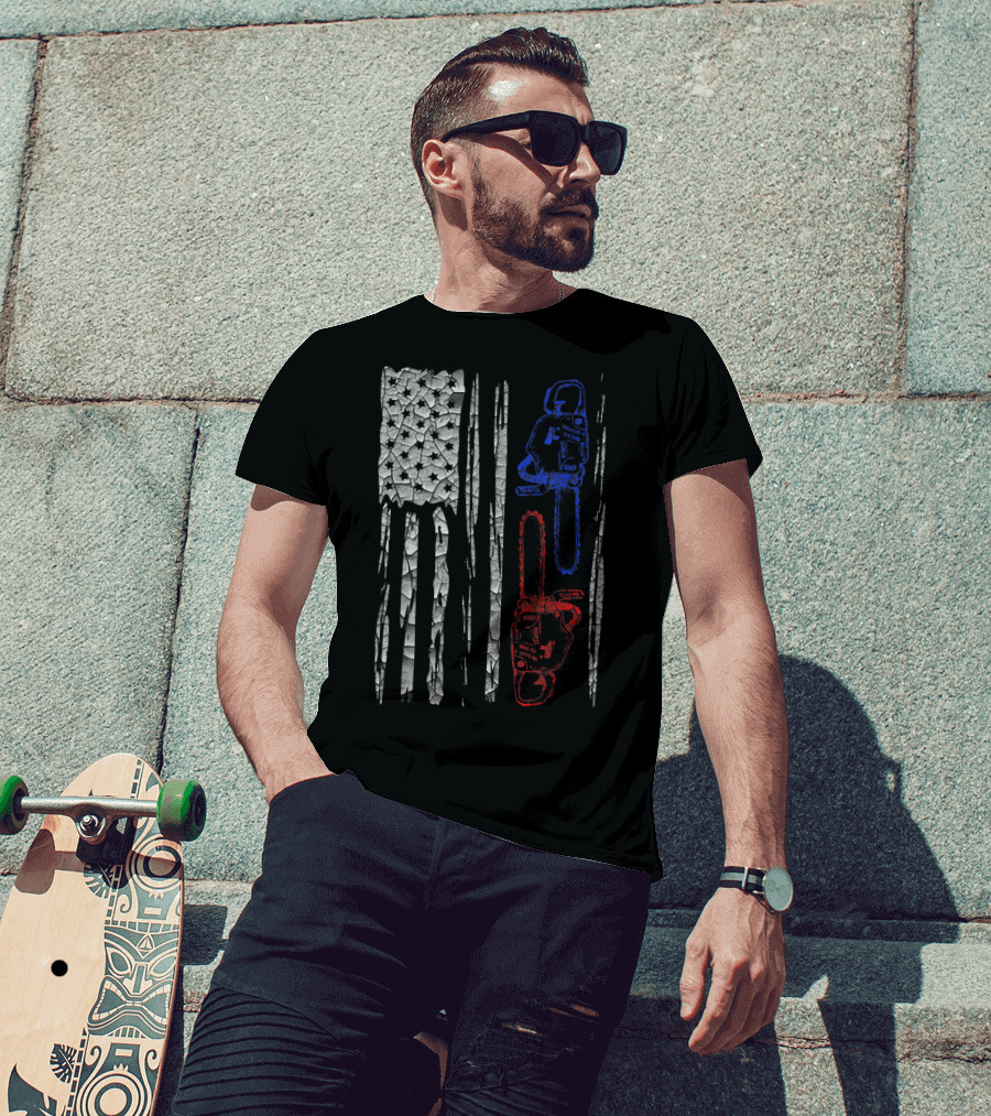 US FLAG CHAINSAW Lumberjack Logger Lumber Patriotic Chainsaws T-Shirt