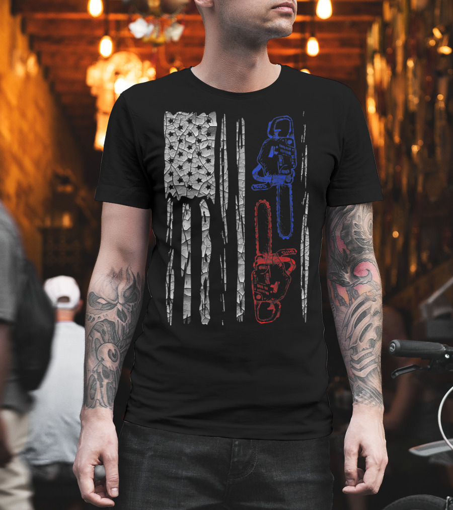 US FLAG CHAINSAW Lumberjack Logger Lumber Patriotic Chainsaws T-Shirt