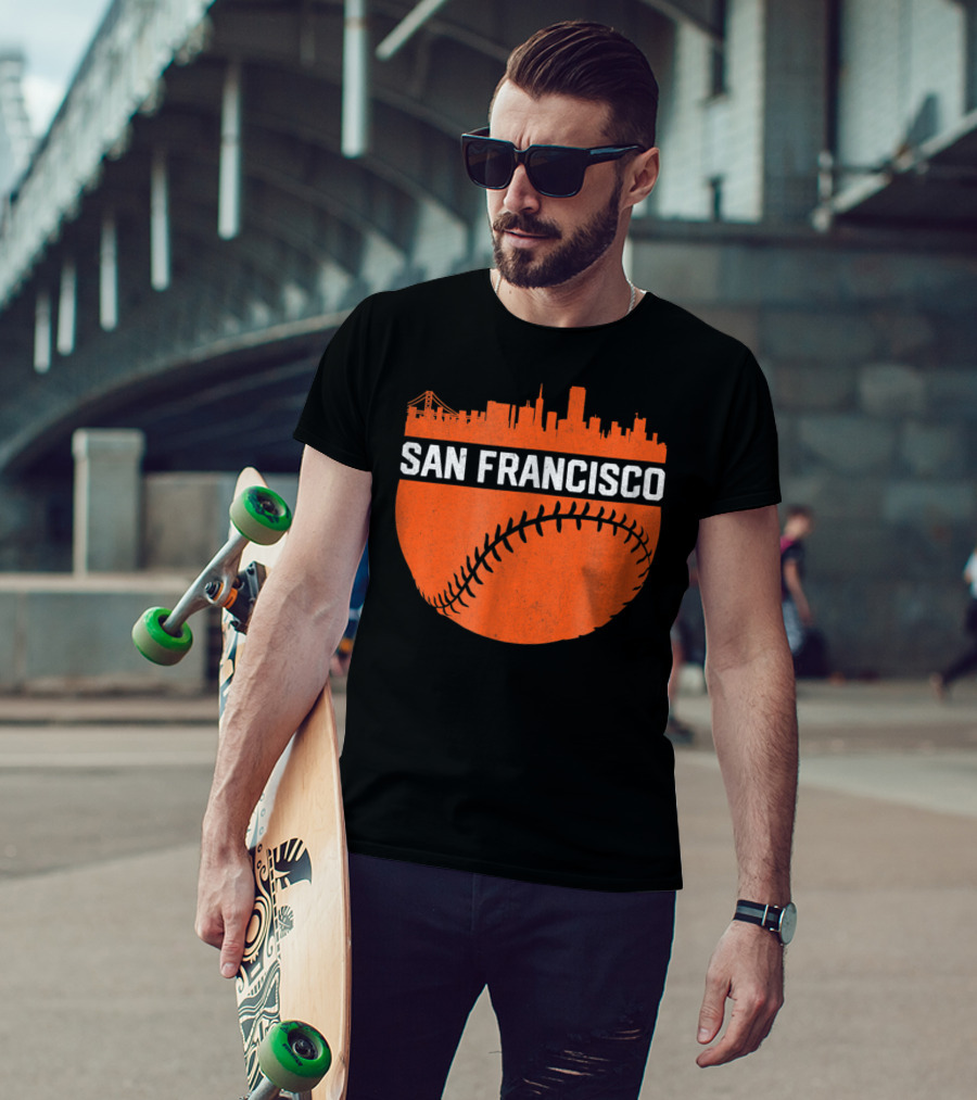Vintage San Francisco Skyline Baseball Bridge Orange T-Shirt