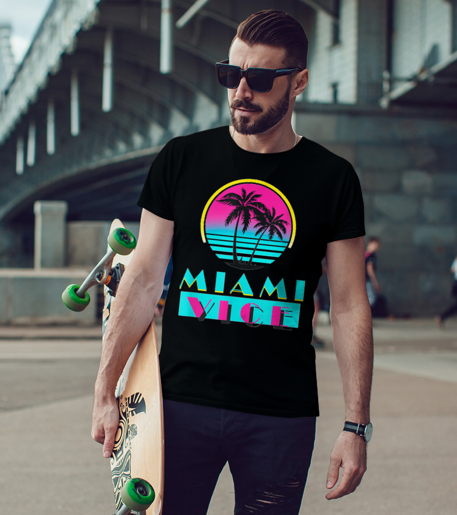 Miami Vice Vintage Florida Cityscape Retro Palm Sunset T-Shirt
