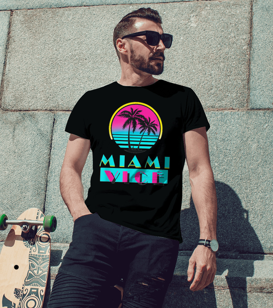 Miami Vice Vintage Florida Cityscape Retro Palm Sunset T-Shirt