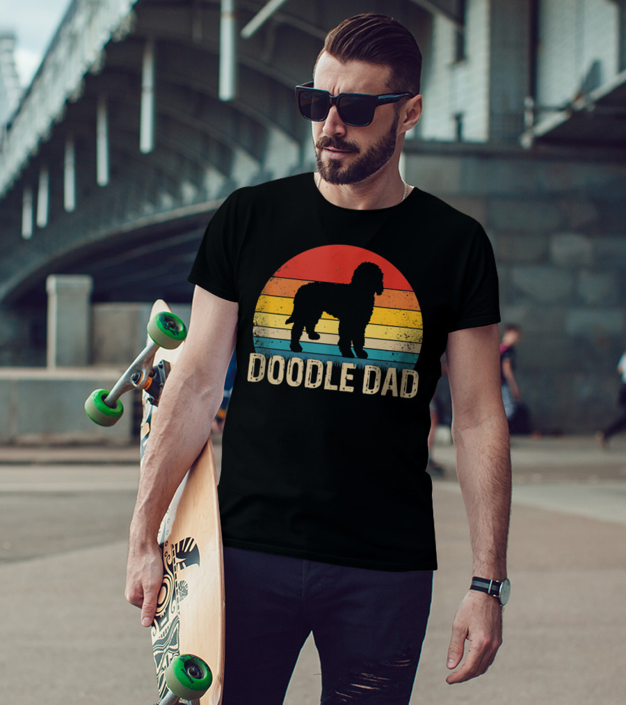 Vintage Goldendoodle Silhouette Doodle Dad Retro Sunset T-Shirt