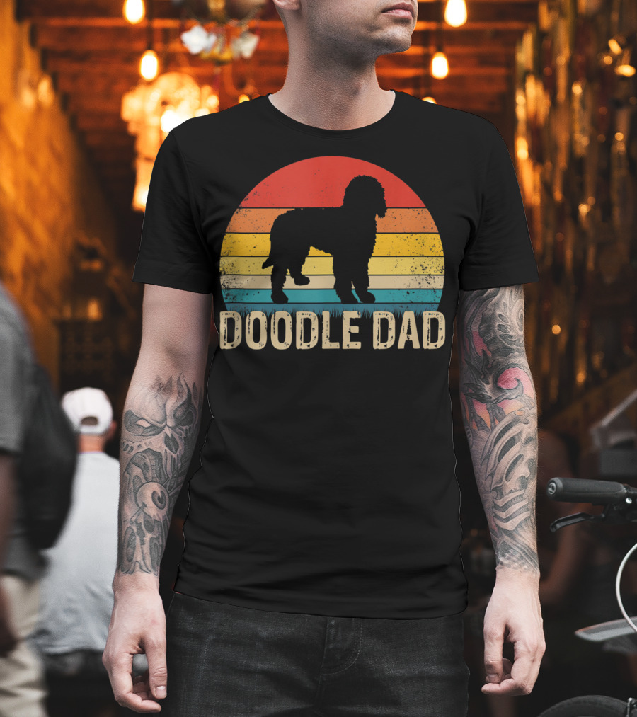 Vintage Goldendoodle Silhouette Doodle Dad Retro Sunset T-Shirt