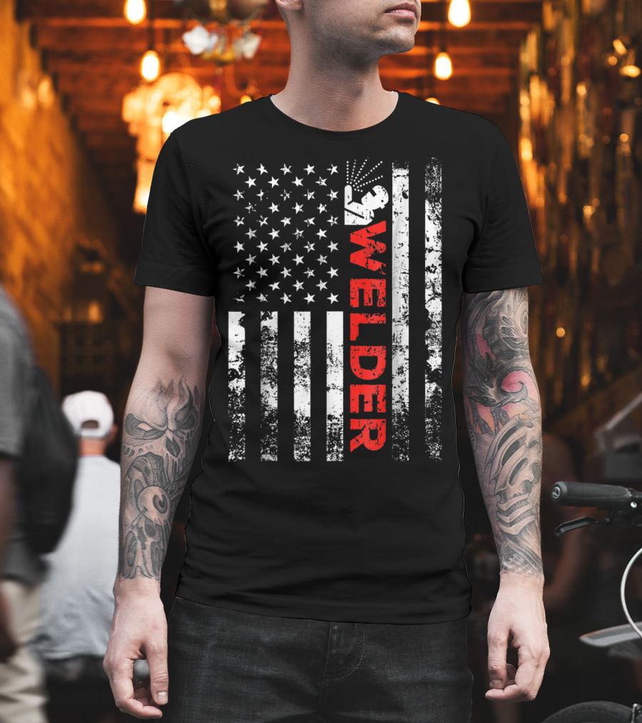 Welder USA Vintage American Flag Welding T-Shirt