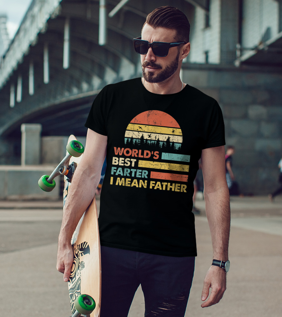 World's Best Farter I Mean Father Sunset Forest Distressed Retro Vintage T-Shirt
