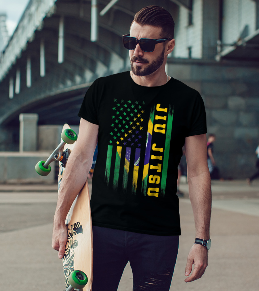 Jiu Jitsu Brazilian BJJ Brazil United States Flag T-Shirt