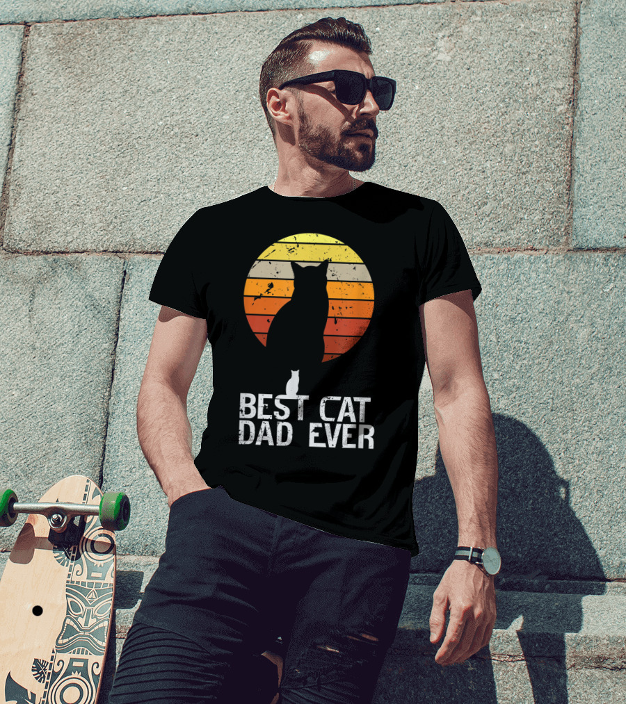 Mens Vintage Best Cat Dad Ever Cat Daddy Retro Sunset T-Shirt