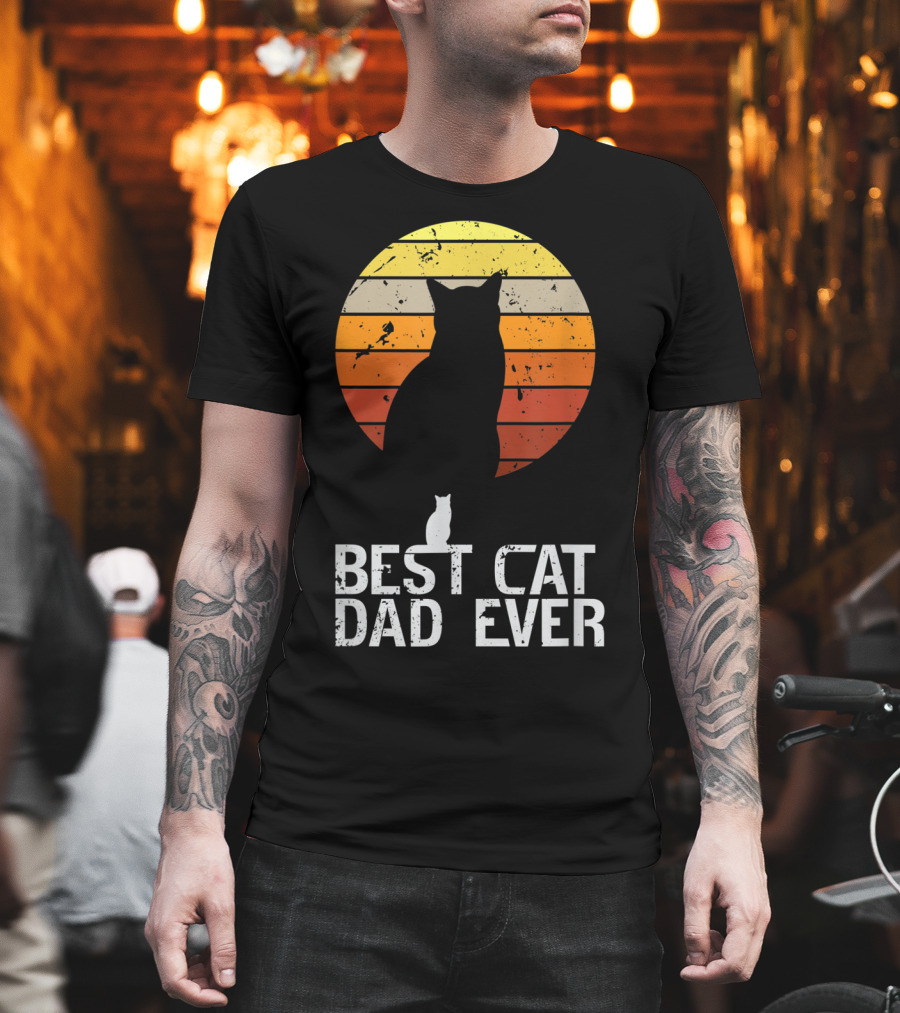 Mens Vintage Best Cat Dad Ever Cat Daddy Retro Sunset T-Shirt