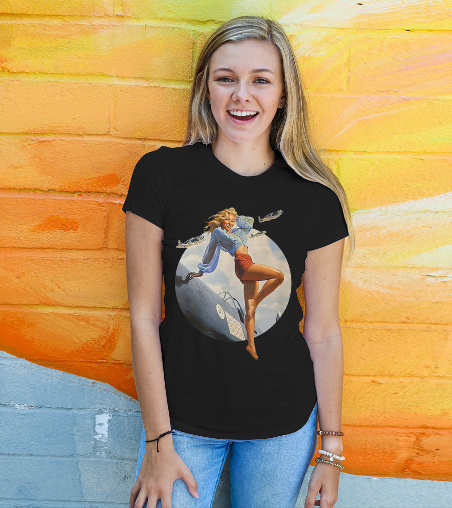 Pin Up Blonde With WWII 40s Air Force Plane And Iconic T-Shirt