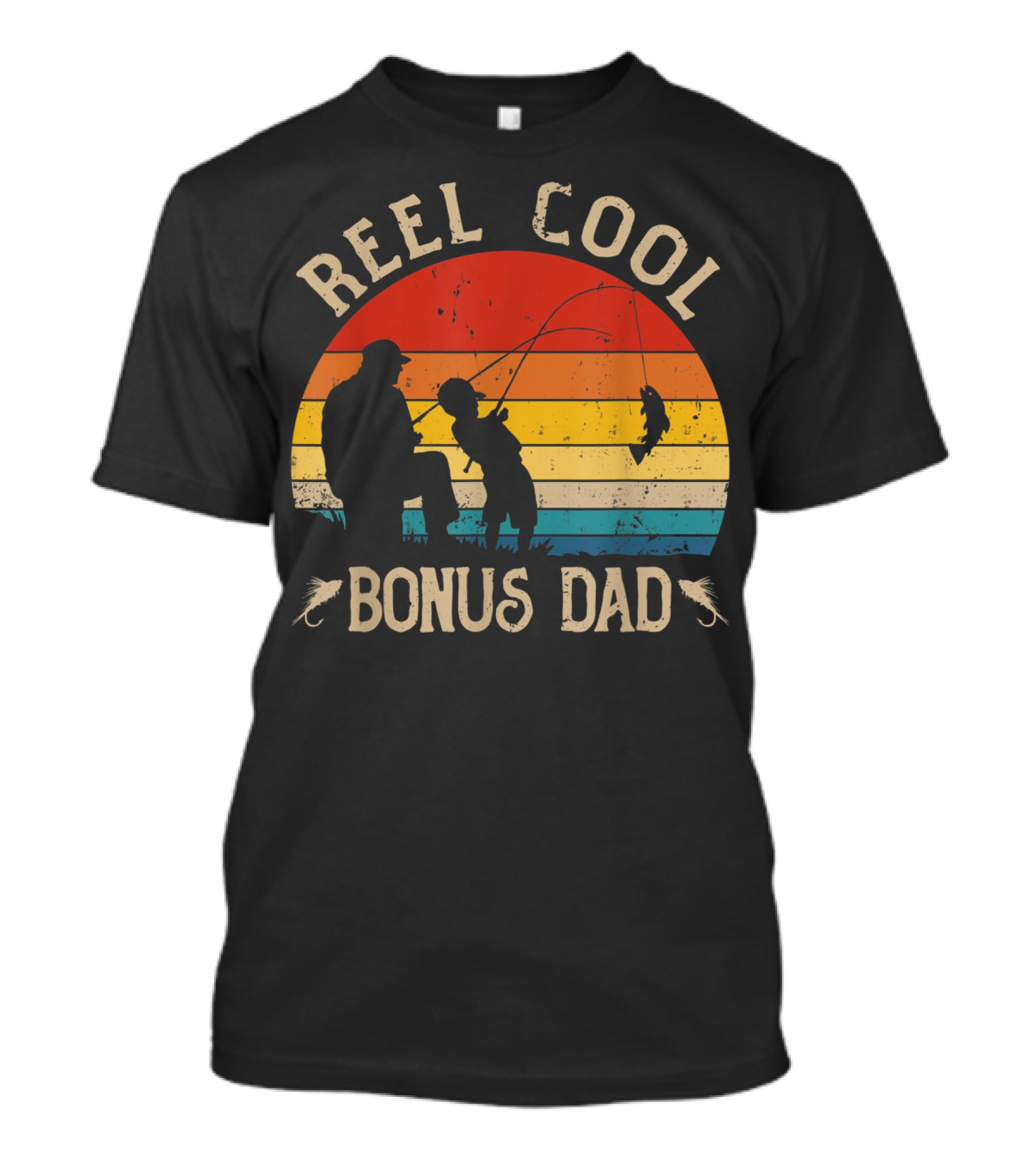 Reel Cool Bonus Dad Fishing Vintage Sunset T-Shirt