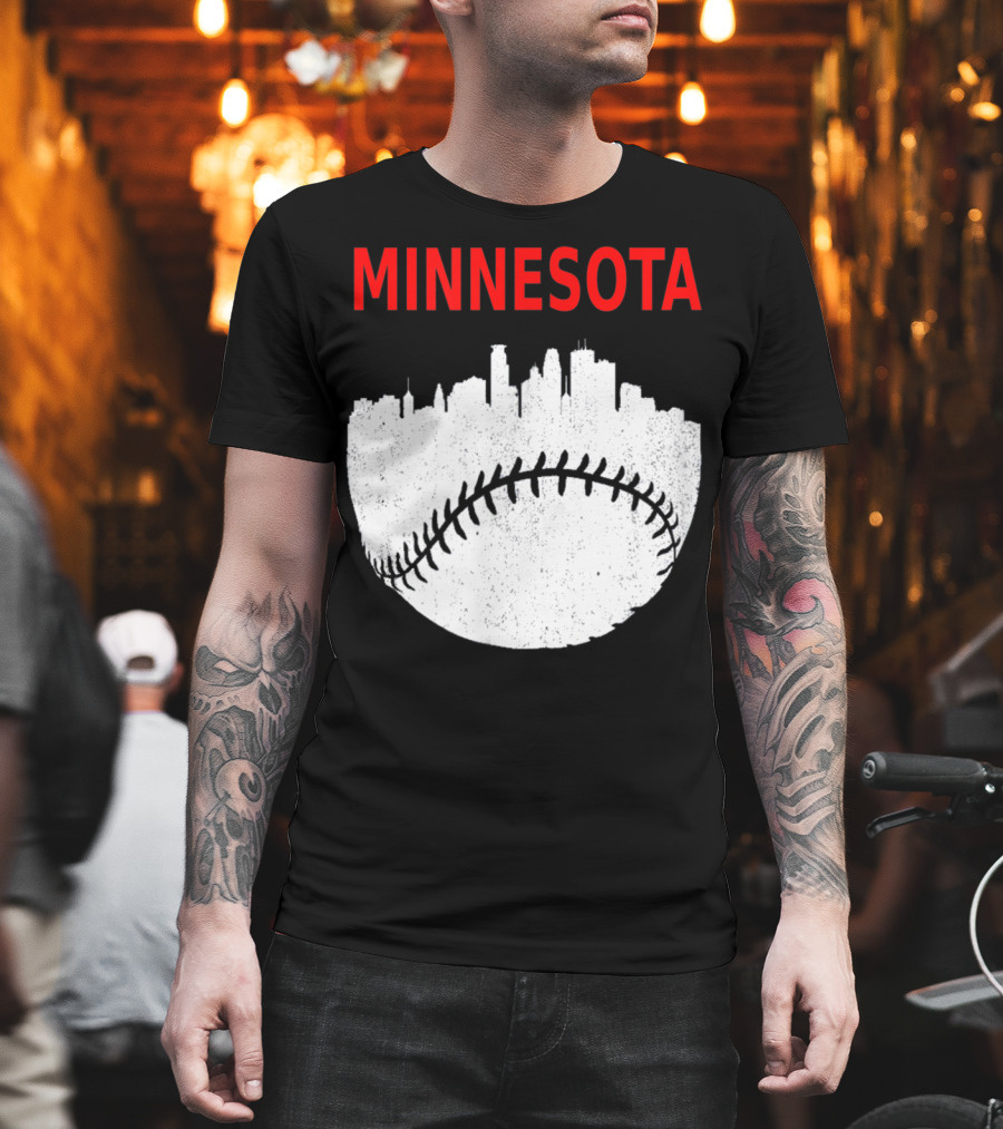 Minnesota Baseball Minneapolis Cityscape Retro Vin T-Shirt