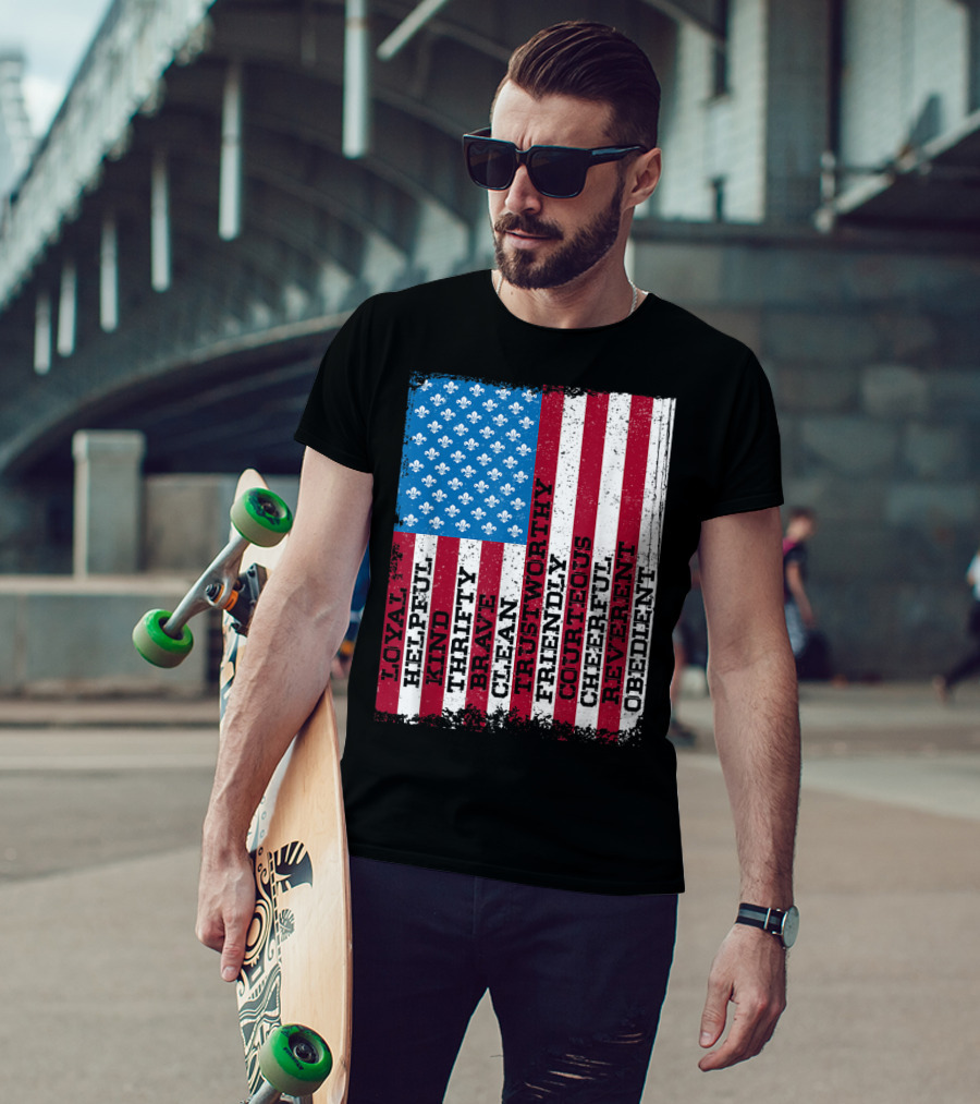 Patriotic Scout Law Traits With US Flag T-Shirt