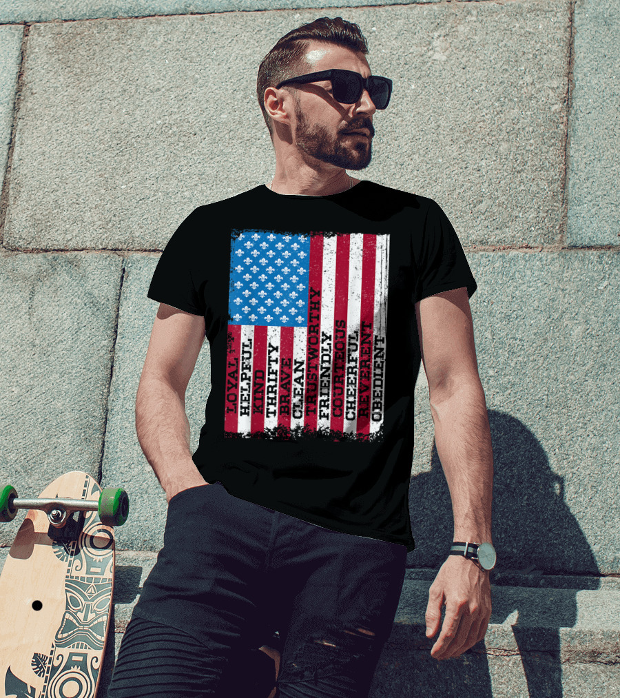 Patriotic Scout Law Traits With US Flag T-Shirt