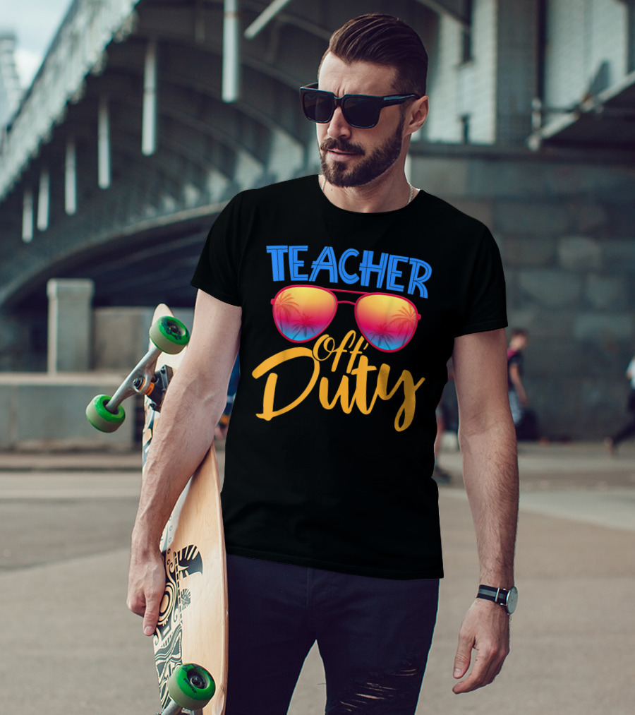 Teacher Off Duty Summer Vacation Sunglasses Tropical Vibe T-Shirt