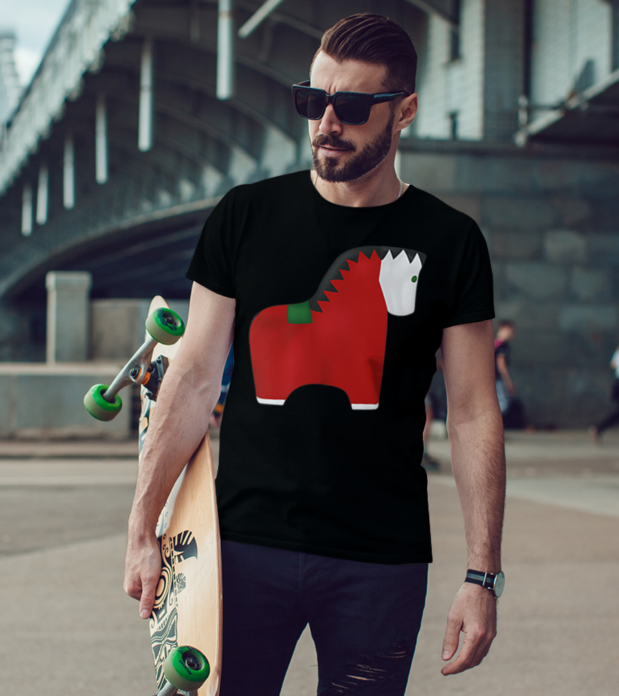 A Special Comic Horse Red Figurine With Black And White Mane T-Shirt