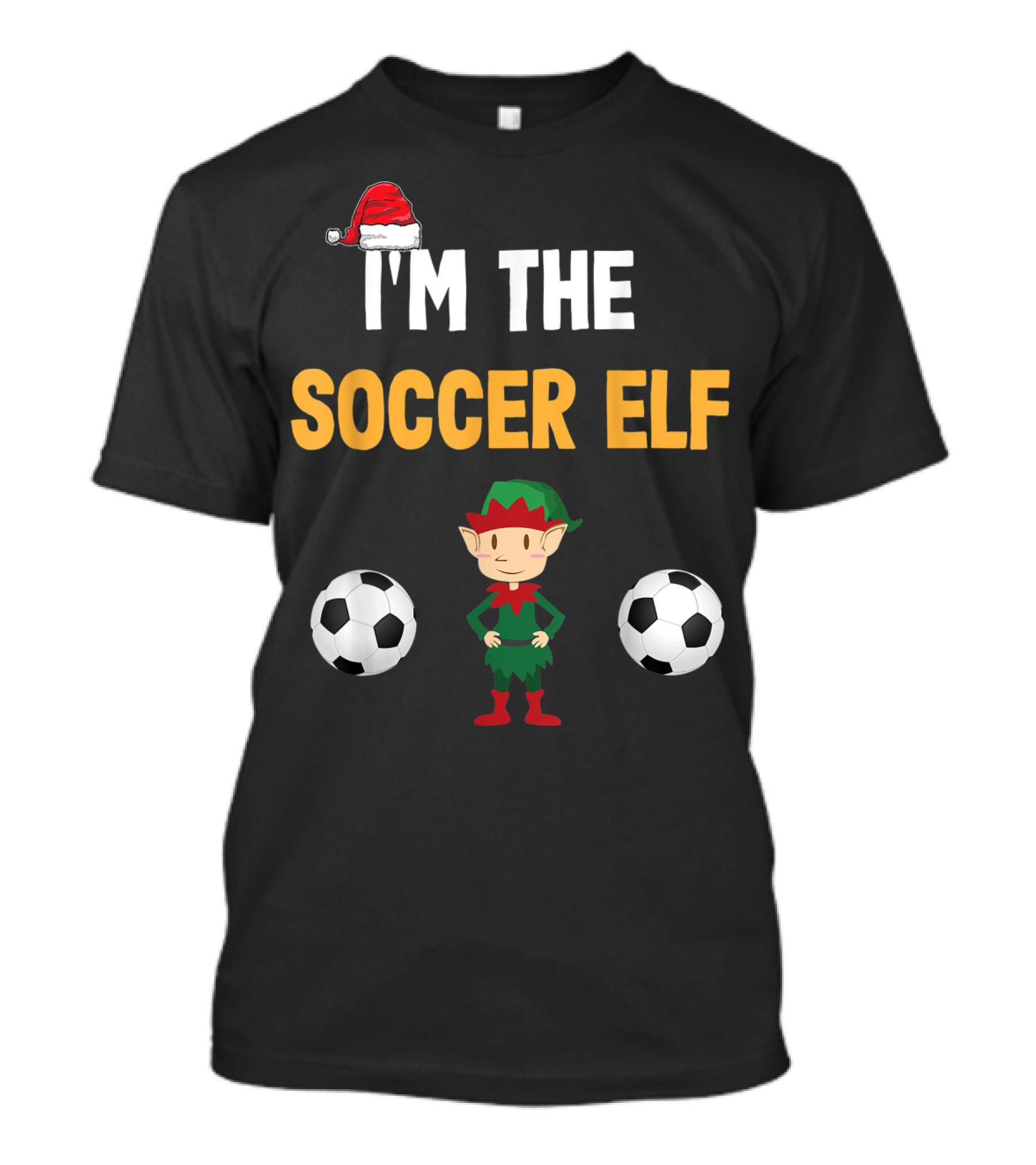 I'M THE SOCCER ELF Santa Hat Footballs T-Shirt