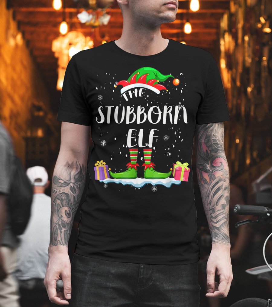 The Stubborn Elf Snowy Holiday Gifts Winter Hat and Shoes T-Shirt