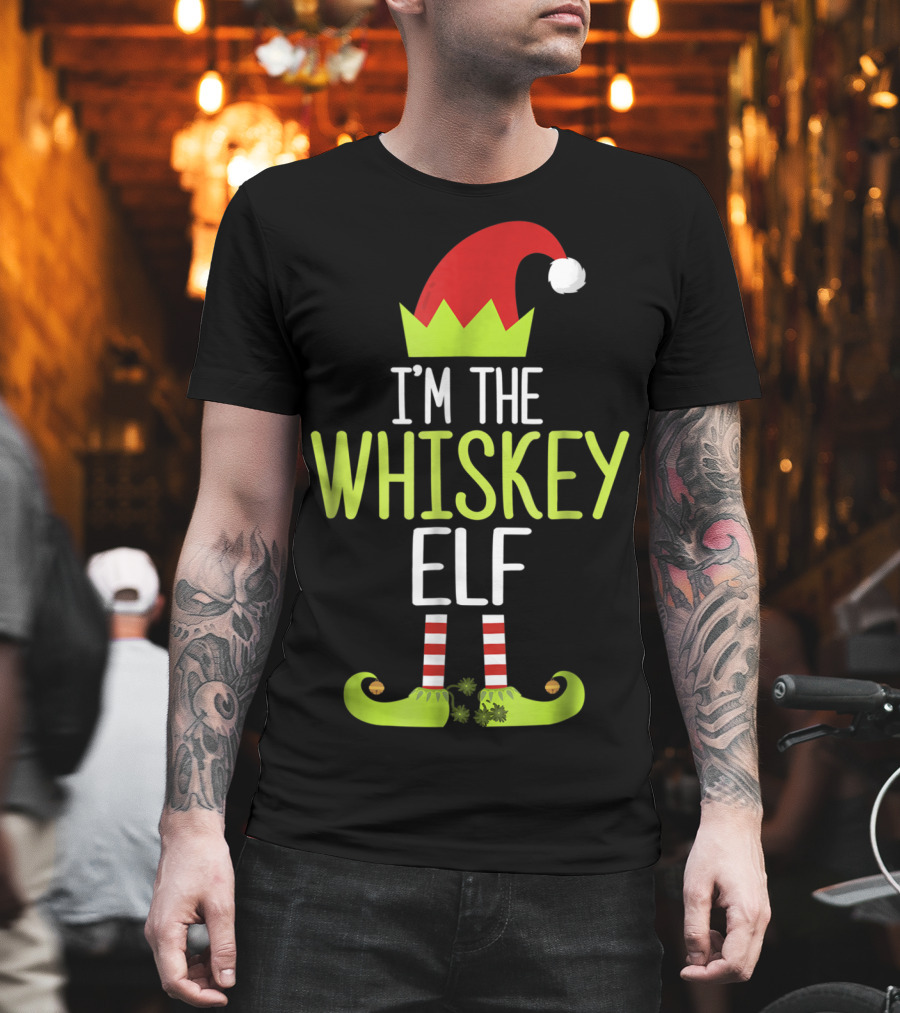 I'm The Whiskey Elf Christmas Family Elf Hat and Striped Shoes T-Shirt
