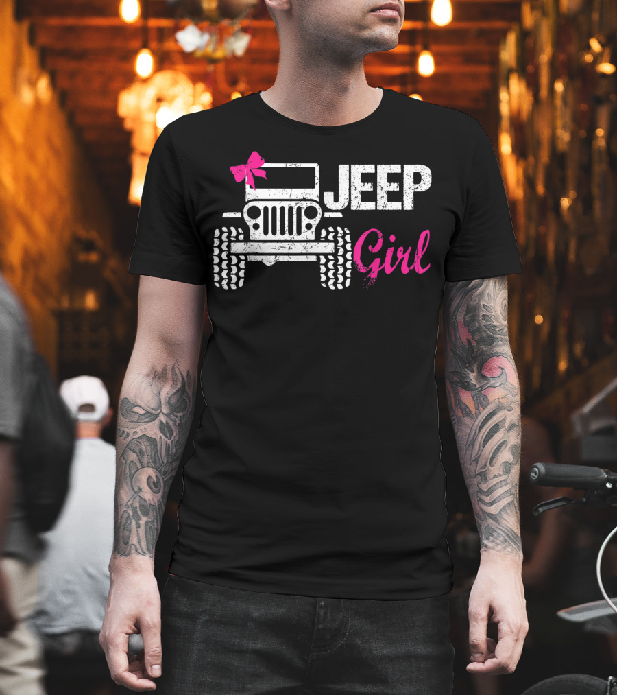 Jeep Girl Offroad Funny Men Women Kids Jeeps's With Pink Bow T-Shirt