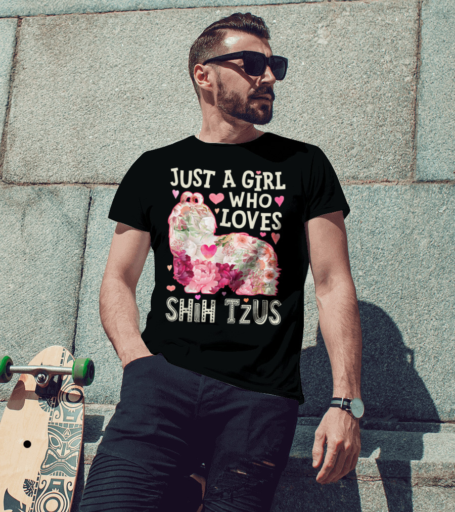 Just A Girl Who Loves Shih Tzus Floral Heart T-Shirt