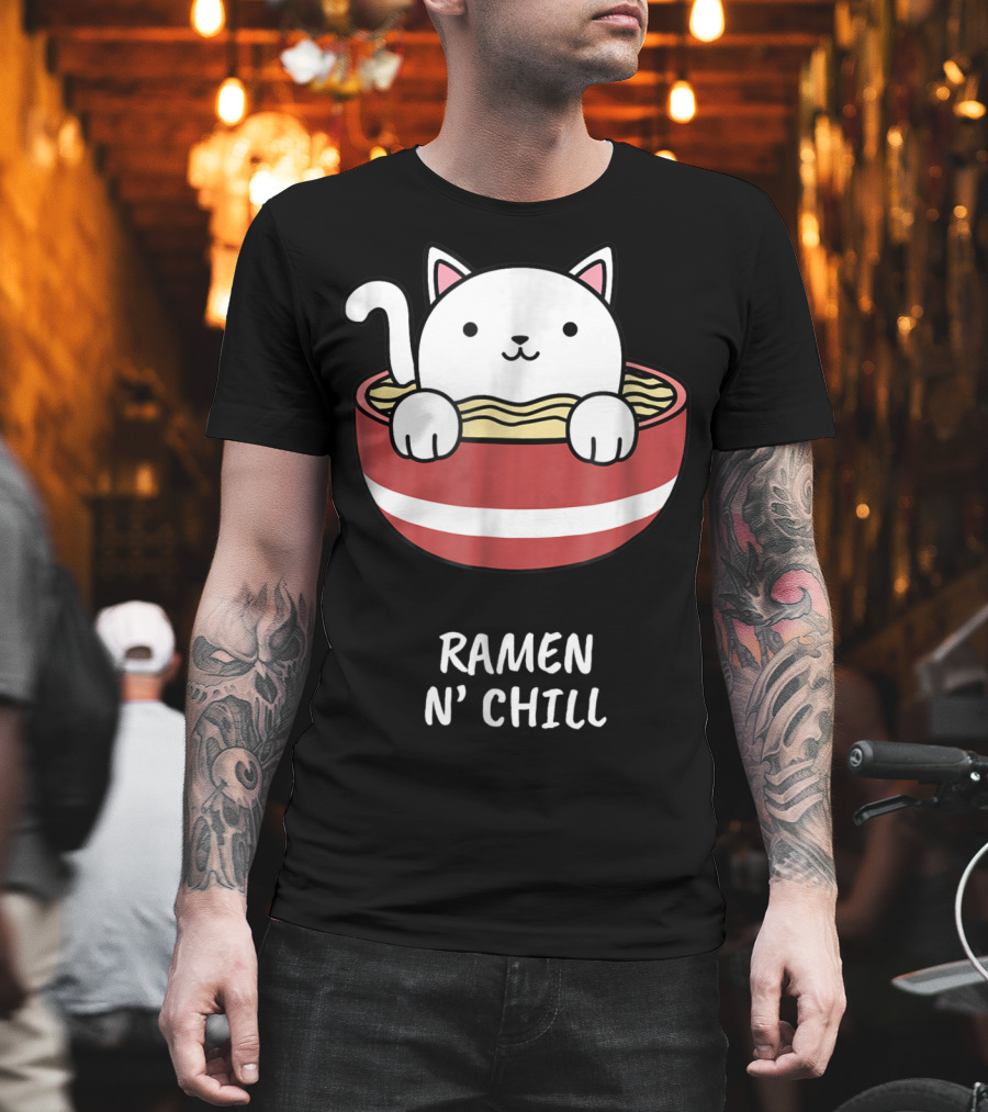 Kawaii Japanese Anime Cat Ramen N' Chill Kids Girl T-Shirt