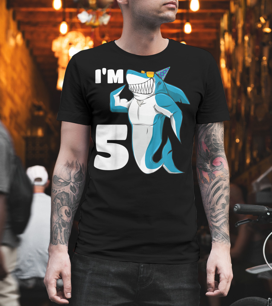 I'm 5 Muscle Shark Birthday Party Hat T-Shirt