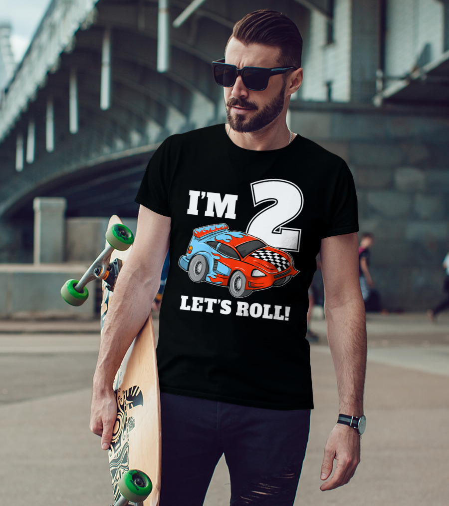 I'm 2 Let's Roll Race Car Kids 2nd Birthday Boy T-Shirt
