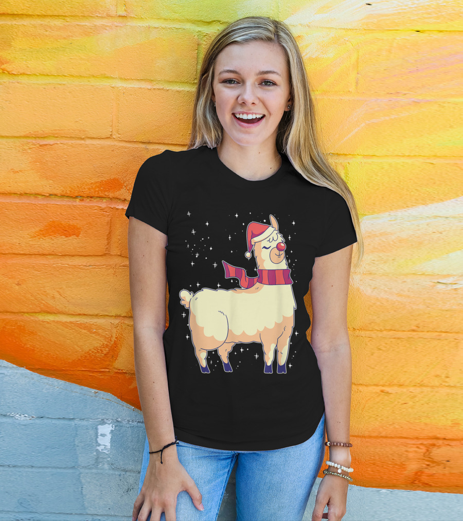 Llama Alpaca Reindeer Santa Claus Christmas Holiday T-Shirt