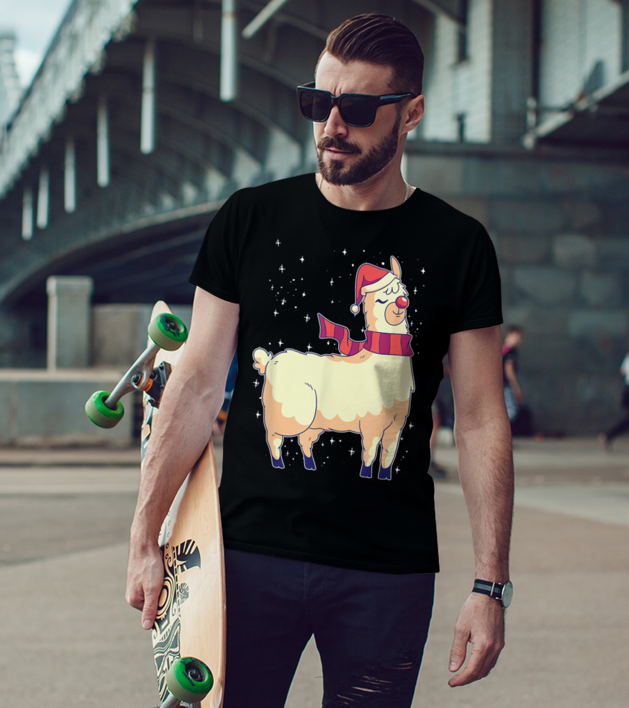 Llama Alpaca Reindeer Santa Claus Christmas Holiday T-Shirt
