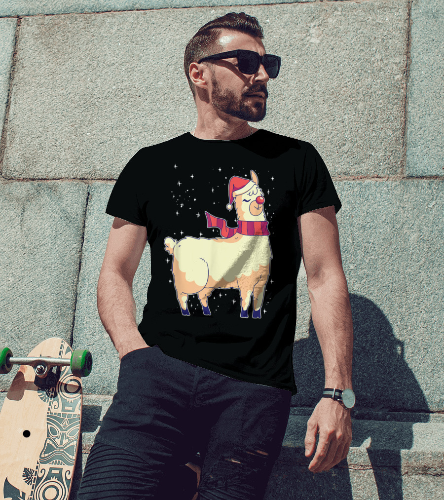 Llama Alpaca Reindeer Santa Claus Christmas Holiday T-Shirt