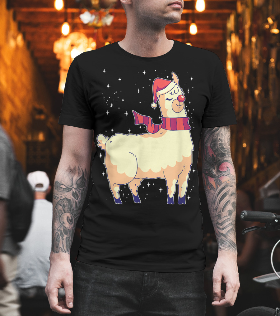 Llama Alpaca Reindeer Santa Claus Christmas Holiday T-Shirt