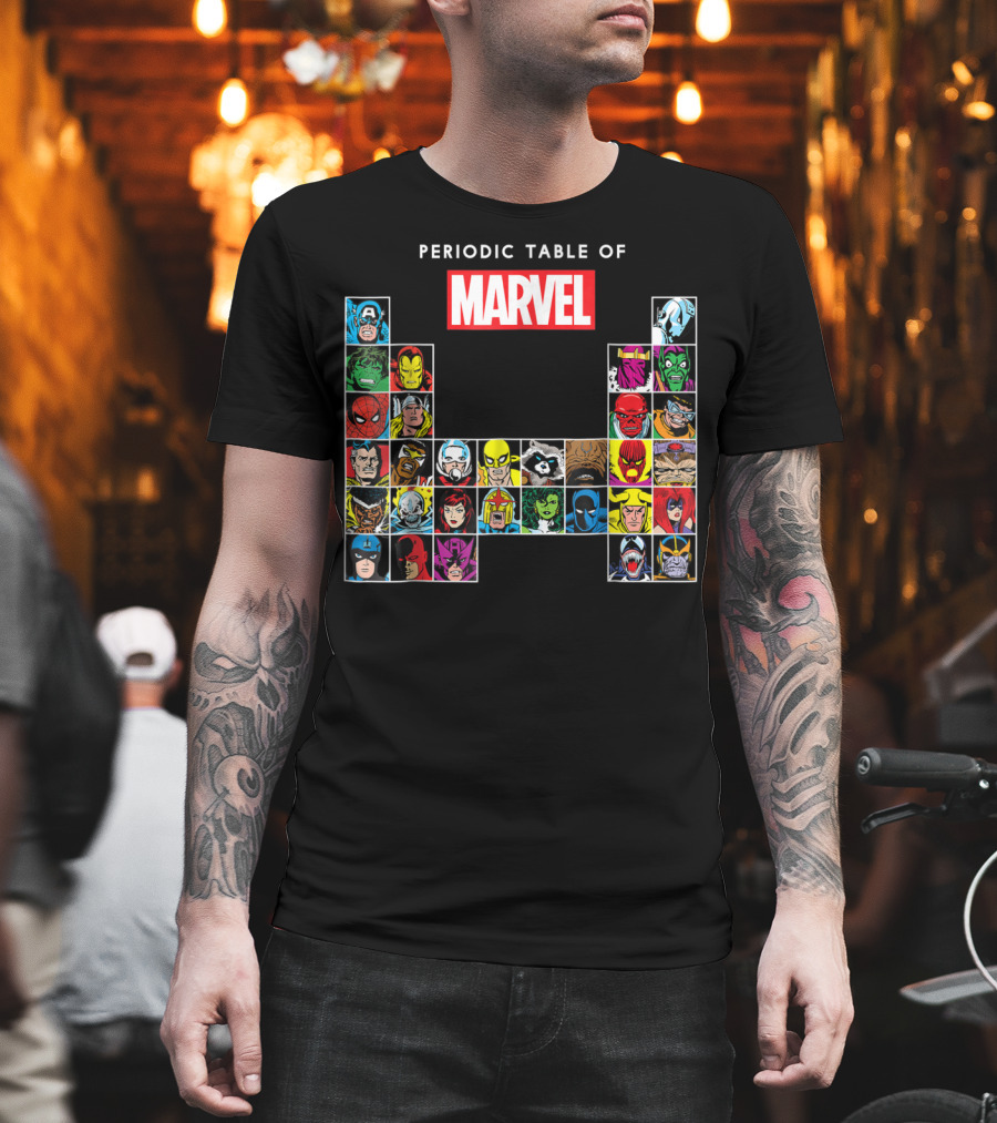 Periodic Table Of Marvel Heroes And Villains Classic Comic Characters T-Shirt