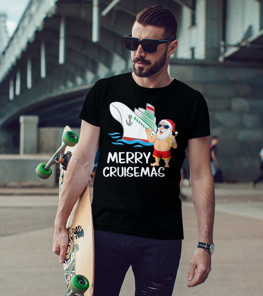 Merry Cruisemas Santa Claus Tropical Vacation Cruise Ship T-Shirt