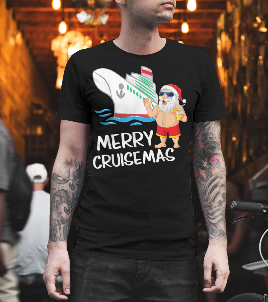 Merry Cruisemas Santa Claus Tropical Vacation Cruise Ship T-Shirt