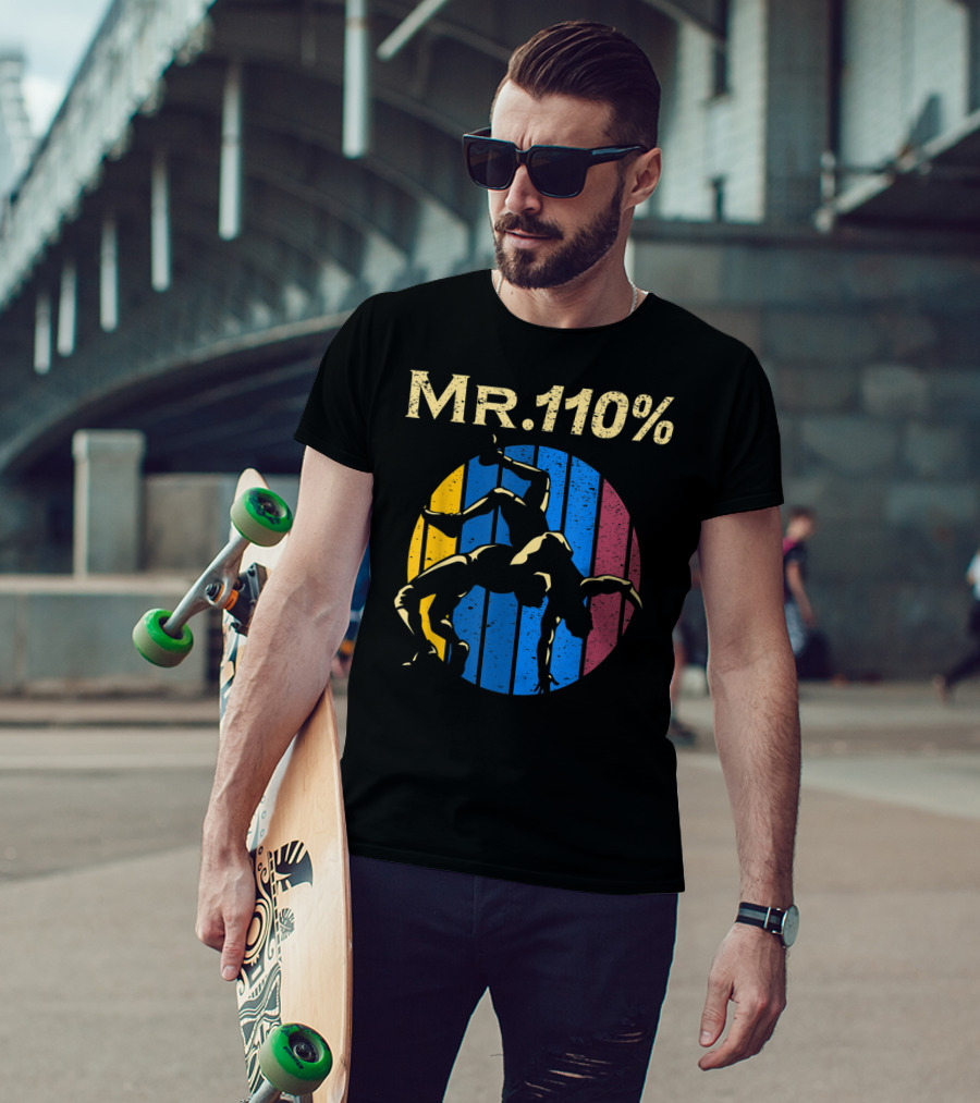 Mr 110% Wrestler Wrestling Vintage Retro Stripes T-Shirt